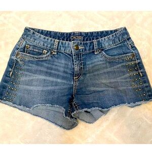Cache Womens Stud Nail Head Embellished Stretch Denim Shorts Size 8‎